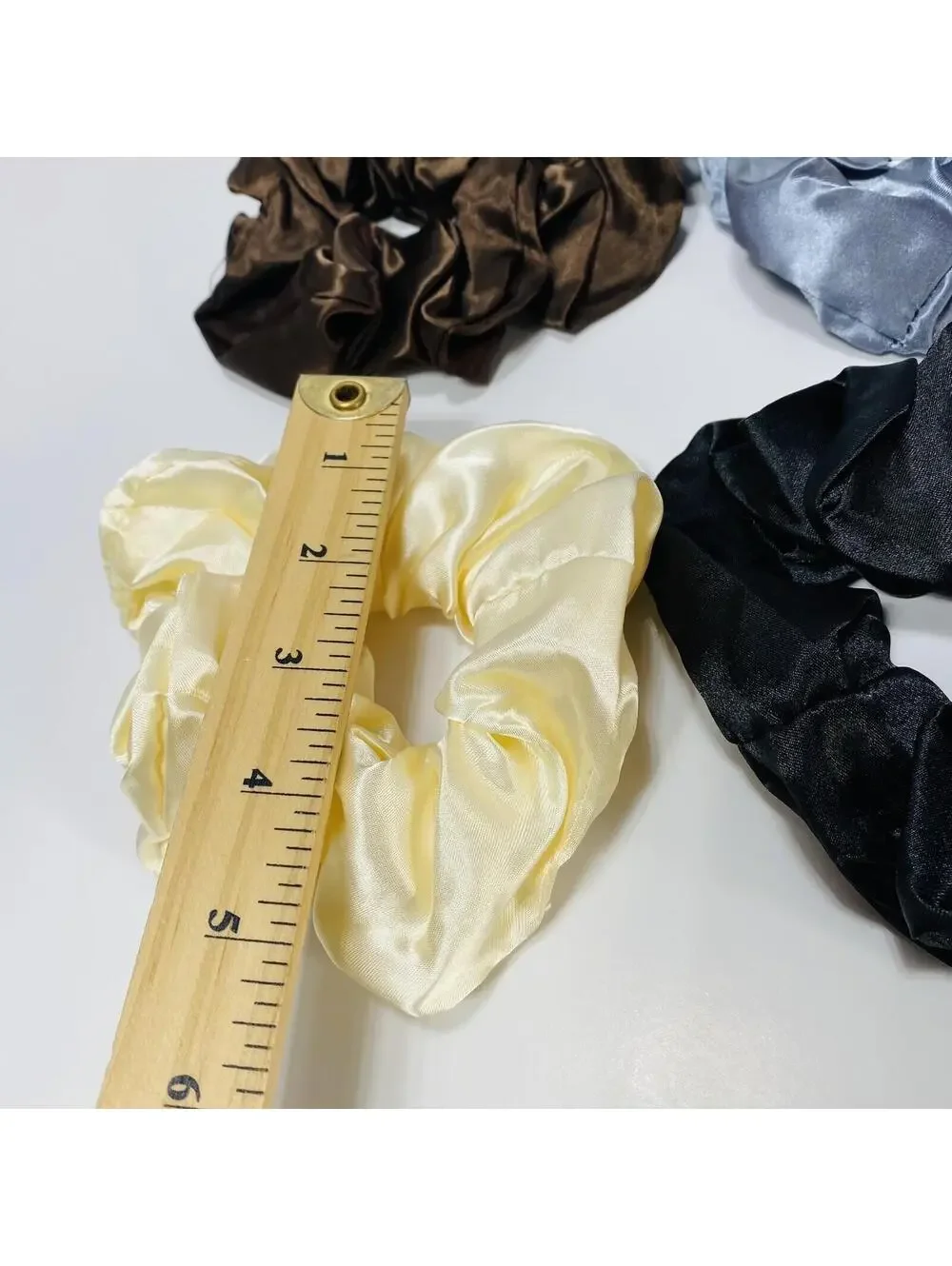 Hair Scrunchies Set of 4 Cream Brown Grey Black Soft Elastic Brand New